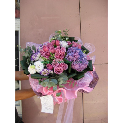 B046 繡球+紫玫瑰